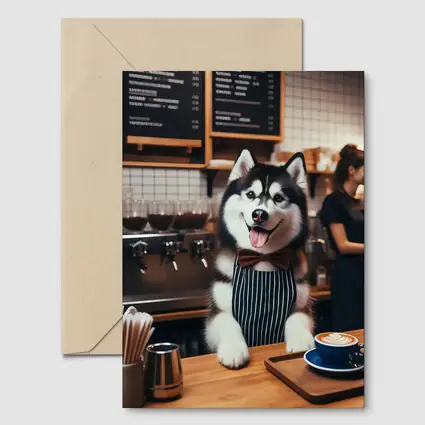 Siberian Husky Barista Working Coffee Shop
