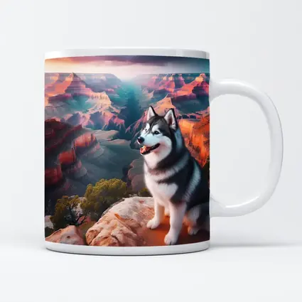 Siberian Husky Sitting Grand Canyon Overlook