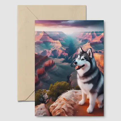 Siberian Husky Sitting Grand Canyon Overlook