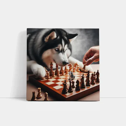 Siberian Husky Playing Chess Board Game