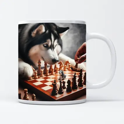 Siberian Husky Playing Chess Board Game