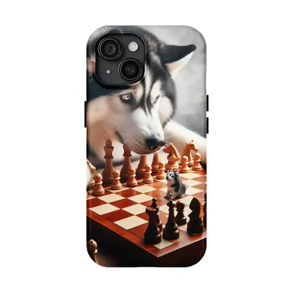 Siberian Husky Playing Chess Board Game