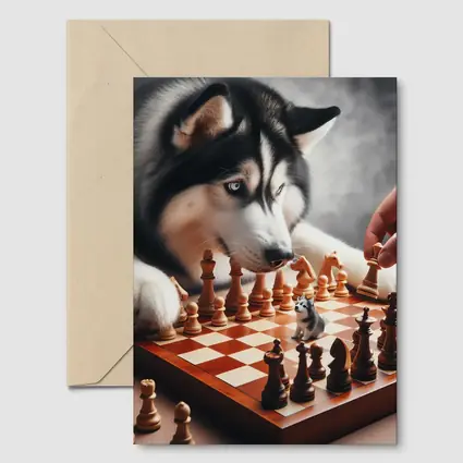 Siberian Husky Playing Chess Board Game