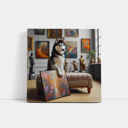 Siberian Husky Posing in Art Gallery