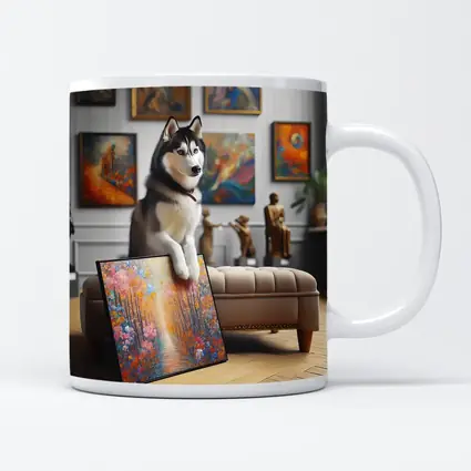 Siberian Husky Posing in Art Gallery