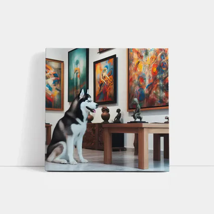 Siberian Husky Sitting In Art Gallery