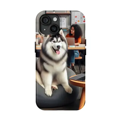 Siberian Husky Sitting in Modern Office