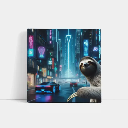 Sloth Neon Cyberpunk City Night Scene