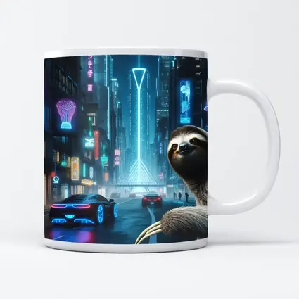Sloth Neon Cyberpunk City Night Scene