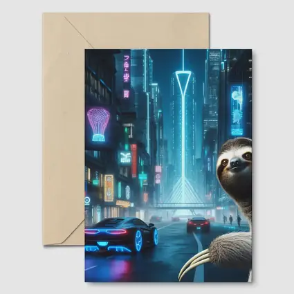 Sloth Neon Cyberpunk City Night Scene