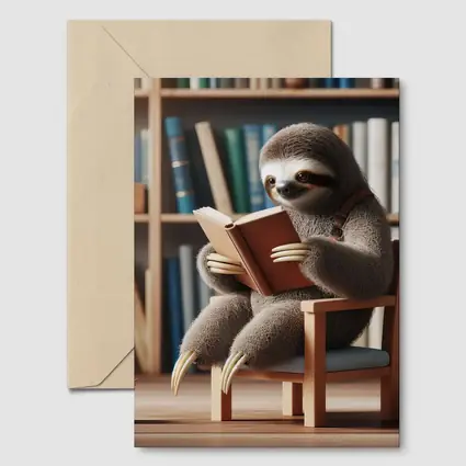 Sloth Reading Book Library Bookshelf
