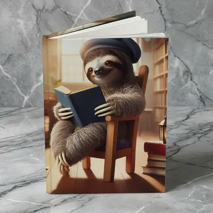 Sloth Reading Book in Cozy Library