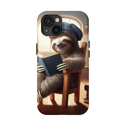 Sloth Reading Book in Cozy Library