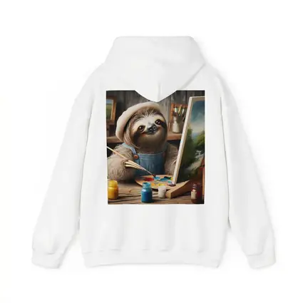 Sloth Artist Painting on Canvas Rustic Studio