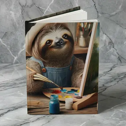 Sloth Artist Painting on Canvas Rustic Studio