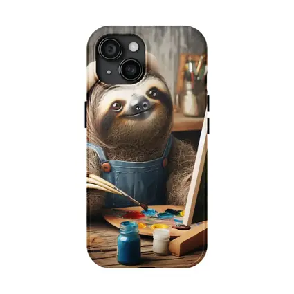 Sloth Artist Painting on Canvas Rustic Studio
