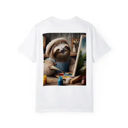 Sloth Artist Painting on Canvas Rustic Studio