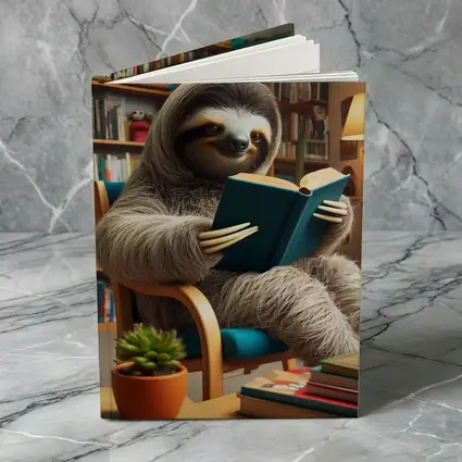 Sloth Reading Book in Cozy Library