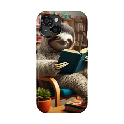 Sloth Reading Book in Cozy Library