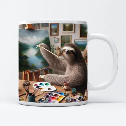 Sloth Artist Painting on Easel Studio