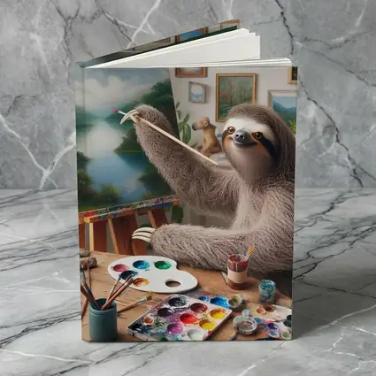 Sloth Artist Painting on Easel Studio