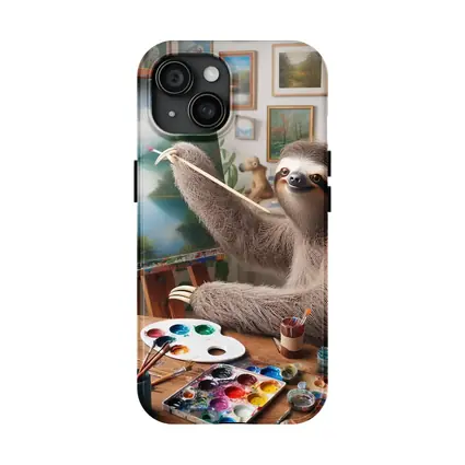 Sloth Artist Painting on Easel Studio