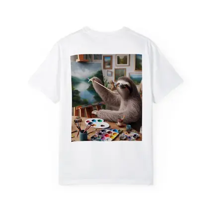 Sloth Artist Painting on Easel Studio