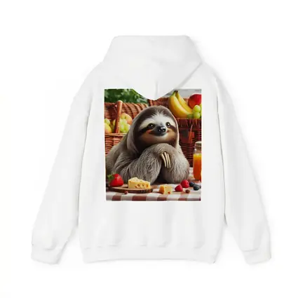 Sloth at Picnic with Cheese and Fruits
