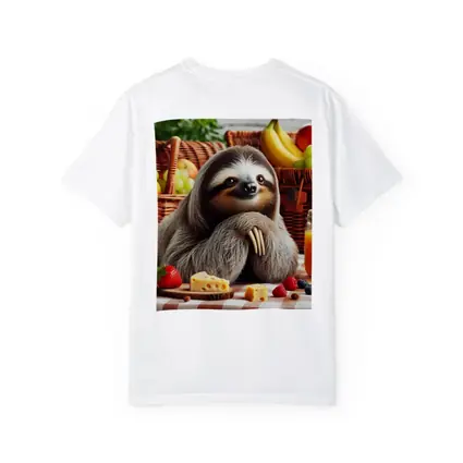 Sloth at Picnic with Cheese and Fruits