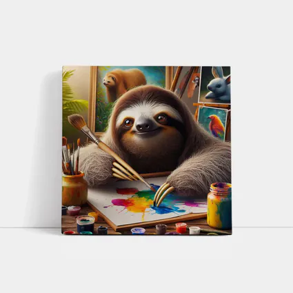 Sloth Artist Painting Colorful Canvas Art Studio