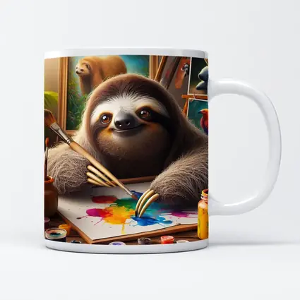 Sloth Artist Painting Colorful Canvas Art Studio