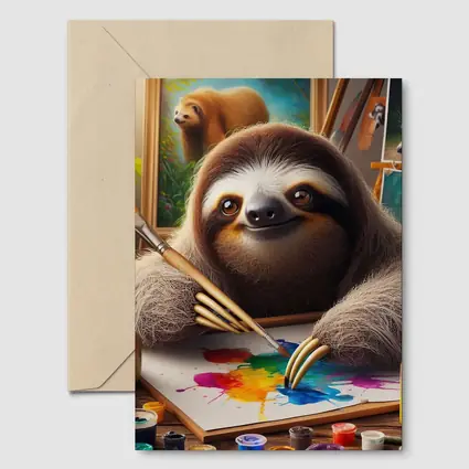 Sloth Artist Painting Colorful Canvas Art Studio