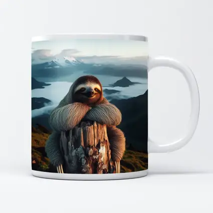 Sloth Hugging Tree Stump Mountain Landscape
