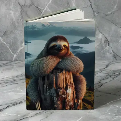 Sloth Hugging Tree Stump Mountain Landscape