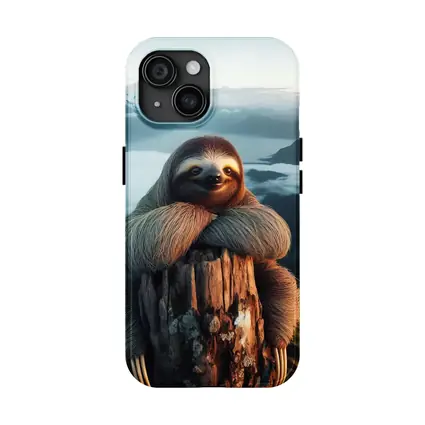 Sloth Hugging Tree Stump Mountain Landscape