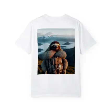 Sloth Hugging Tree Stump Mountain Landscape