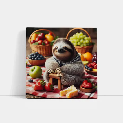 Sloth Sitting at Fruit Picnic Spread