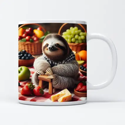 Sloth Sitting at Fruit Picnic Spread