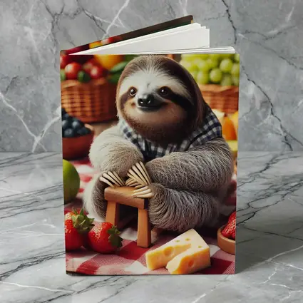 Sloth Sitting at Fruit Picnic Spread