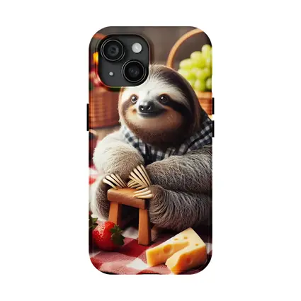 Sloth Sitting at Fruit Picnic Spread