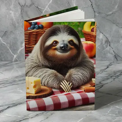 Happy Sloth Picnic With Fruits And Cheese