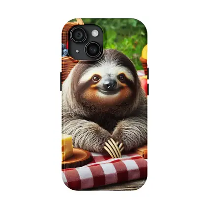 Happy Sloth Picnic With Fruits And Cheese