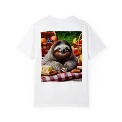 Happy Sloth Picnic With Fruits And Cheese