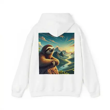 Relaxed Sloth Overlooking Mountain River Landscape