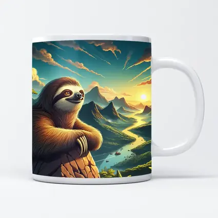 Relaxed Sloth Overlooking Mountain River Landscape