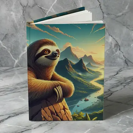 Relaxed Sloth Overlooking Mountain River Landscape