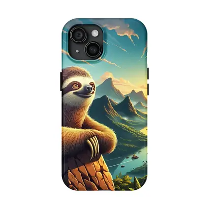 Relaxed Sloth Overlooking Mountain River Landscape
