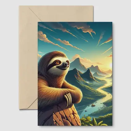 Relaxed Sloth Overlooking Mountain River Landscape