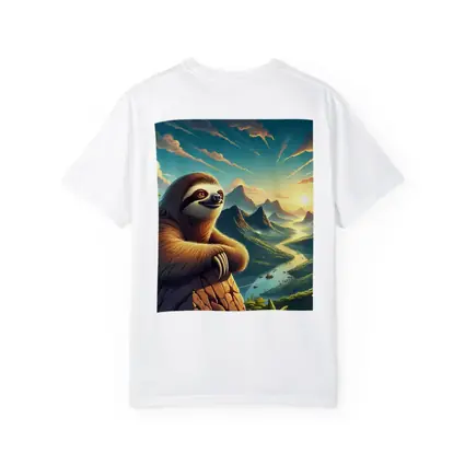 Relaxed Sloth Overlooking Mountain River Landscape