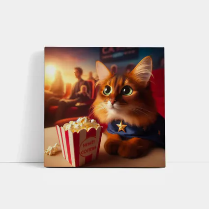 Somali Cat Superhero At Movie Theater
